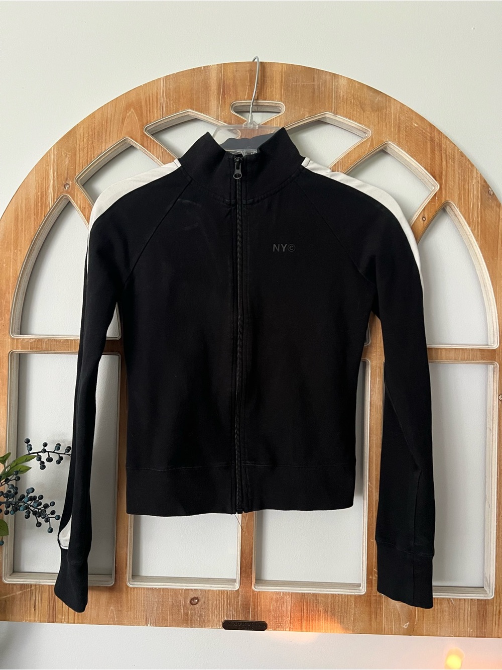 5/$20 SALE ❤️ NYC Black Bomber Jacket with White Shoulder Panels